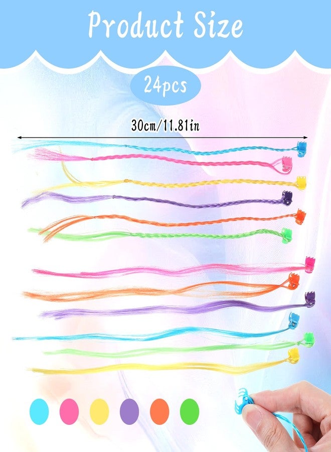 Nogeqi 24 Pcs Colored Hair Extensions for Kids Hair Accessories for Girls Clip in Colored Hairpieces Girls Nylon Rainbow Clips for Toddler Kids Ponytails Accessories - Image 2